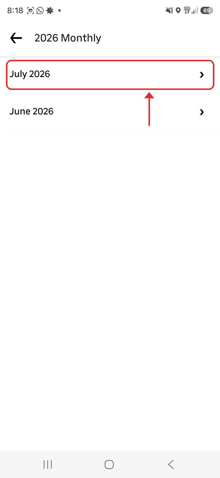 Uber Driver app, step 4: Tap the month. One per month of the quarter