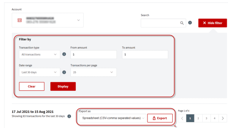 Screenshot of NAB account selection screen.
