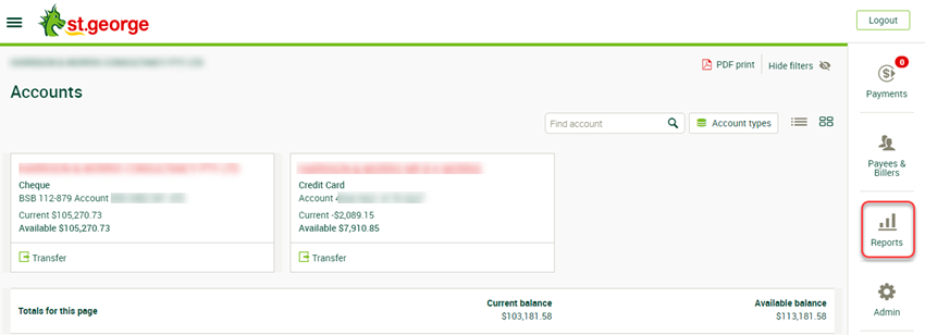 Screenshot of St George Business Banking login screen.